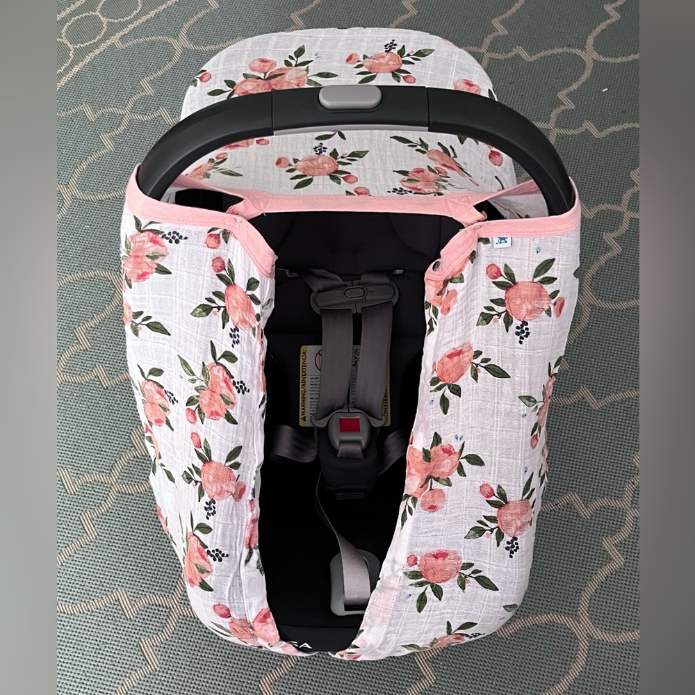 Cotton Muslin Car Seat Canopy - Watercolor Roses